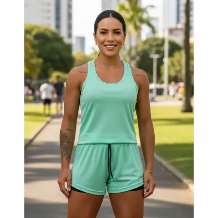 Conjunto Academia Feminino Regata + Shorts Bolso Oculto