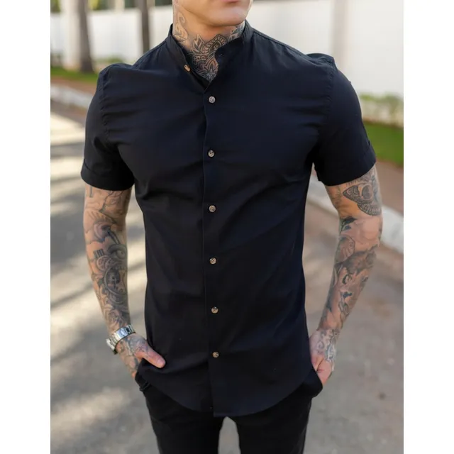 Camisa Slim Fit Social Eterno Masculina Gola Padre Lisa