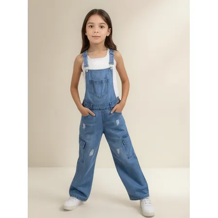 Jardineira Macacão Meninas Infantil Juvenil Jeans Cargo