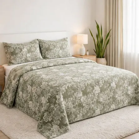 Cobre Leito Queen Kit 3pç Colcha Dupla Face Bouti Estampada