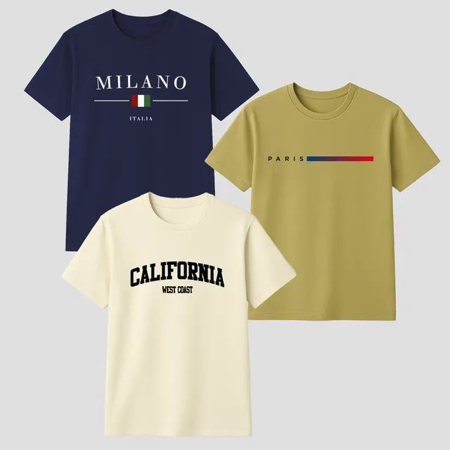 Kit 3 Camisetas Masculina 100% Algodão Premium Verão Casual