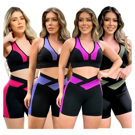 Kit 4 Conjunto Academia Feminino Short E Top Roupa Fitness
