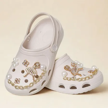 Babuche Feminina Kit Botons Correntinha Sandália Estilo