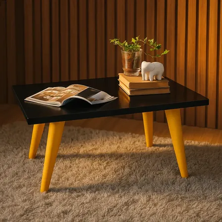 Mesinha Retangular De Centro Sala C/ Pés Palito Pvc Caramelo