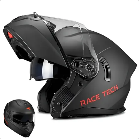 Capacete Moto Race Tech Signal Articulado Preto Fosco