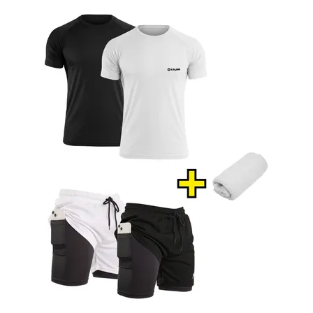 Kit 2 Camisas Térmicas Uv Slim + 2 Shorts 2 Em 1 Esportivos