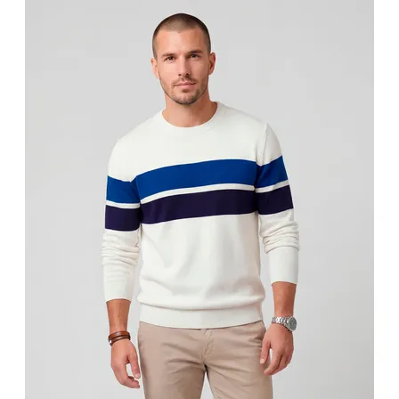 Suéter Masculino Comfort Tricot Listrado Diametro Branco