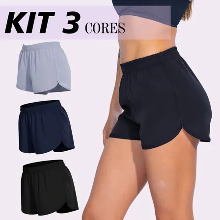 Kit 3 Short Feminino Tactel Liso Praia Piscina Treino Básico