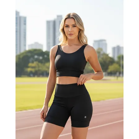 Conjunto Fitness Top Shorts Meia Coxa Cintura Alta