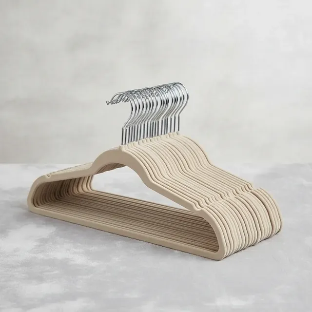 50 Cabides Veludo Antiderrapante Slim Cinza, Bege E Preto