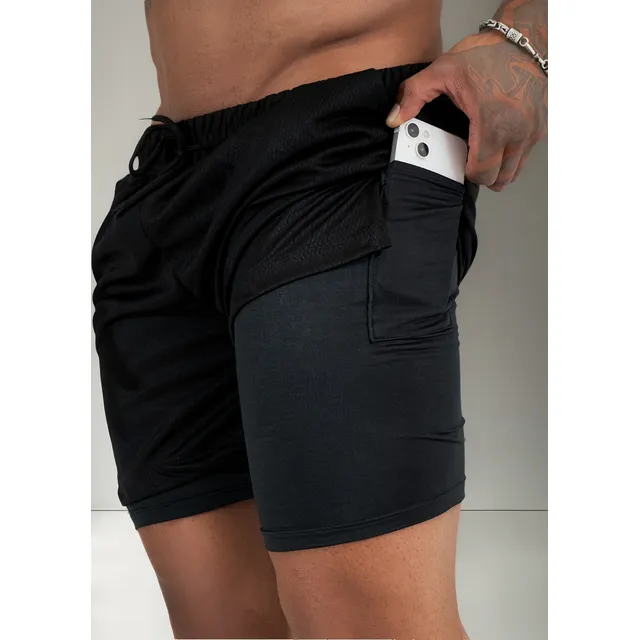 Kit 3 Shorts Compressão Térmico 2 Em 1 Com Bolsos Academia