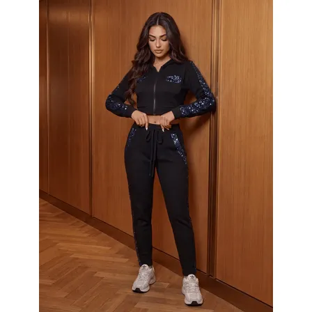 Conjunto Feminino Elegante Da Moda Cropped E Calça Da Moda