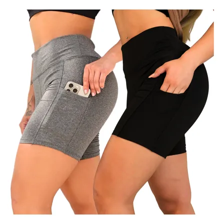 Kit 2 Shorts Bermuda Feminina Fitness Academia Bolso Lateral