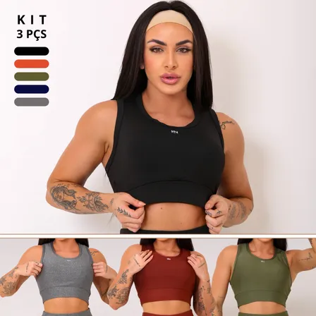 Kit 3 Tops Esportivos Alta Sustentação Fitness Koenig