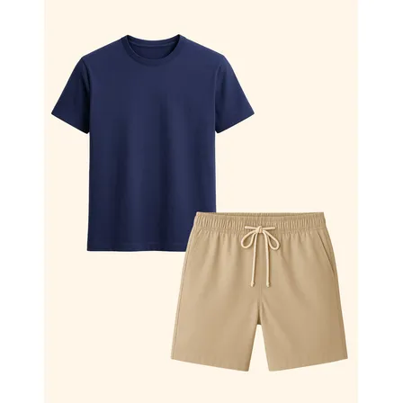 Kit Combo Camiseta Básica + Short Linho Masculino Mauricinho