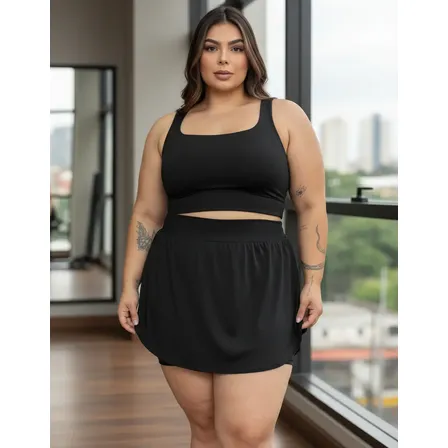 Conjunto Dry Fit Plus Size Academia Short Saia Coz Alto