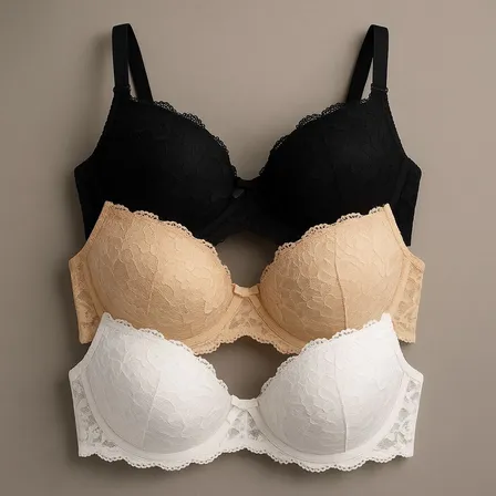 Kit 3 Sutiã De Renda Alça Reforçada Com Bojo Atacado Revenda