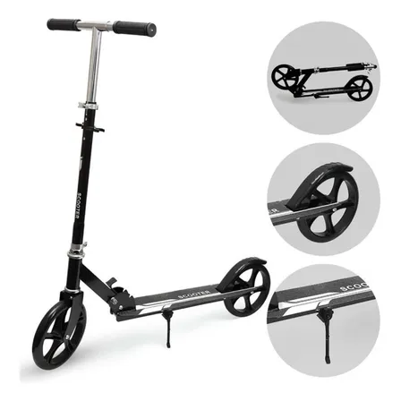 Patinete Dobrável Portátil Metal Adulto Juvenil Preto Branco