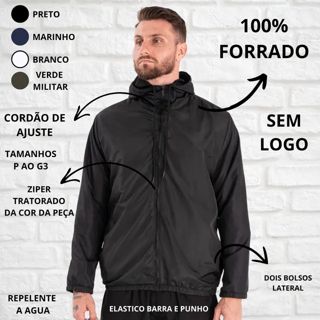 Jaqueta Masculina Impermeável Corta Vento Forrada