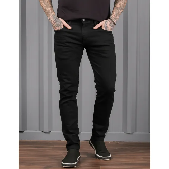 Calça Jeans Preta Super Skinny Masculina Lycra Premium