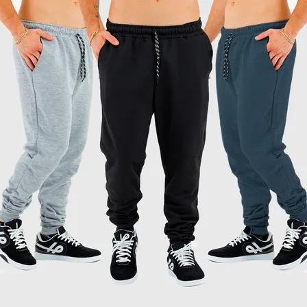 Kit 3 Calça Moletom Jogger Masculina Frio Inverno Treino Top