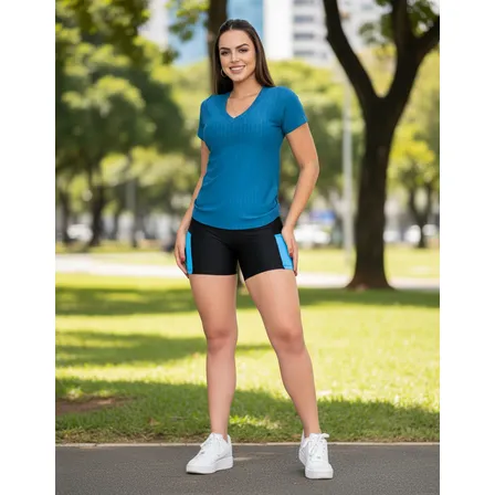 Conjunto Academia Blackout Blusa + Short Cos Alto Com Bolso