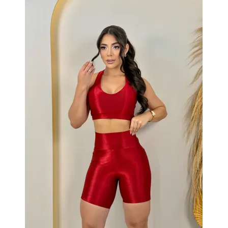 Conjunto Fitness Canelado Short C/ Bolso + Top Fitness