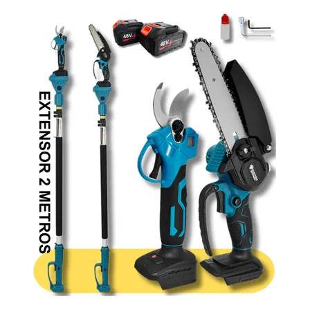 Kit Motoserra Tesoura Eletrica De Poda + Extensor 2 Metros Azul 127/220v