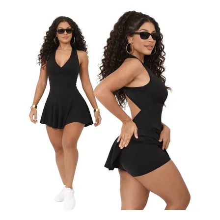 Macaquinho Short Saia Academia Com Bojo Suplex Fitness