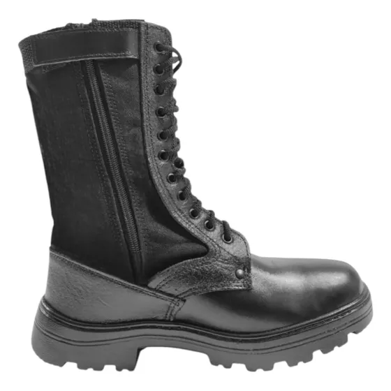 Coturno Bota Militar Com Zíper Lateral Tático Exército Couro