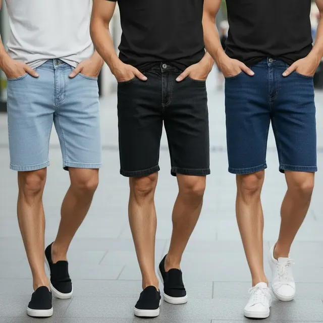 Kit Com 3 Bermudas Jeans Masculinas Tradicionais | Promoção