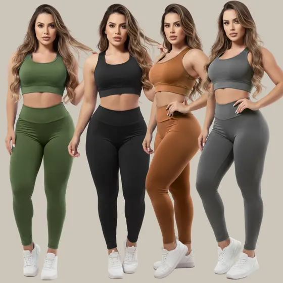 Kit 4 Conjuntos Calça Leg E Top Roupas Femininas De Academia