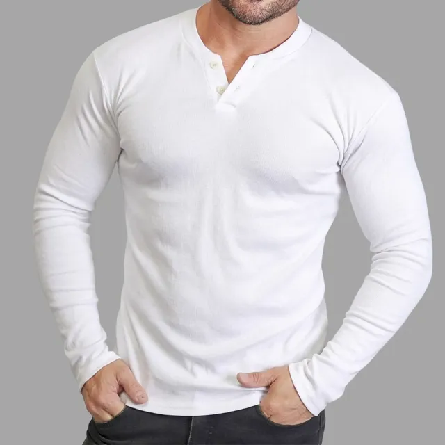 Camiseta Henley Masculina Manga Longa Slim 2 Botões Casual