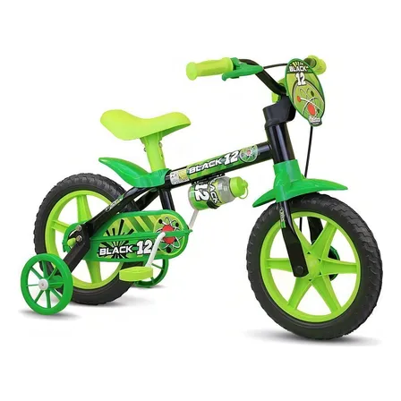 Bicicleta infantil Nathor aro 12 Black 12 de 2 a 5 anos cor preto/verde