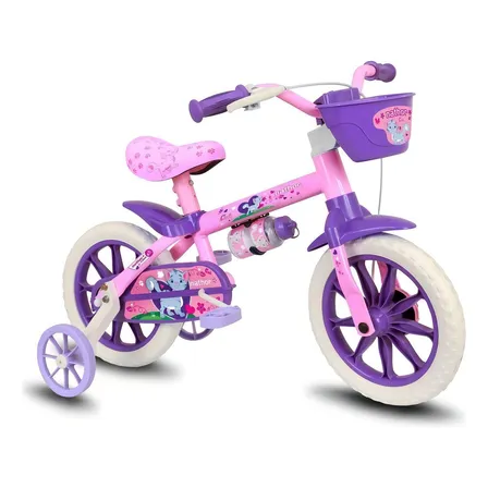 Bicicleta Infantil Aro 12 Nathor Menina Criança Selim Macio Cor Rosa/Violeta
