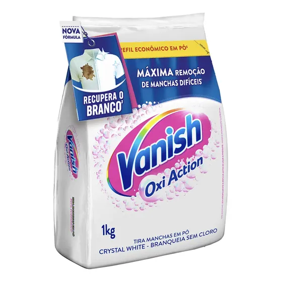 Tira Manchas Vanish em Pó Crystal White Oxi Action para Roupas Brancas Refil 1kg