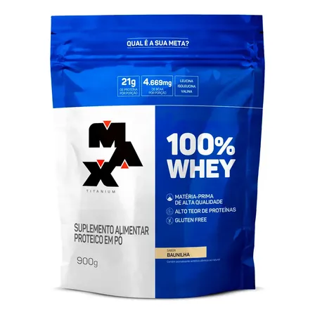 Refil 100% Whey Protein Concentrado Max Titanium 900g Sabor Baunilha