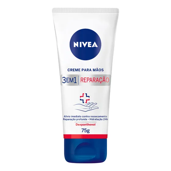 NIVEA Creme para Mãos Reparação com Dexpanthenol 75g, Alívio do Ressecamento, Hidratação 24h, Reparação Profunda, Uso Diário, Pele Seca e Extrasseca