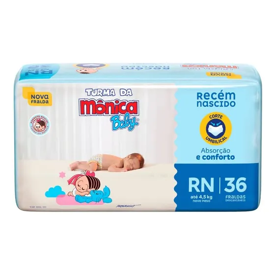 Fralda Descartável Turma da Mônica Baby Recém-Nascido RN Pacote 36 Unidades