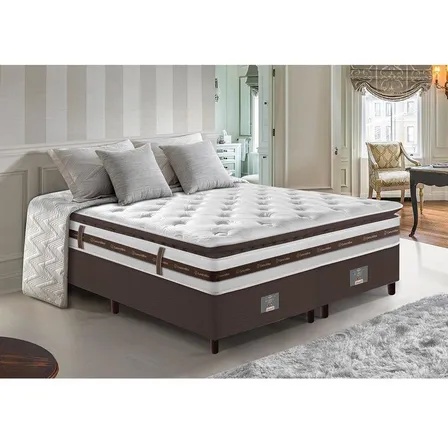 Cama Box King 193x203 Pocket Cama Inbox Relax Pillow Café Cor Café/Branco