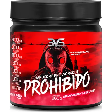 PROHIBIDO PRÉ TREINO 360g - Sabor: Strawberry Margarita (Morango) - A Combinação Perfeita de 8 Ingredientes que proporcionam energia do início ao fim do seu Treino