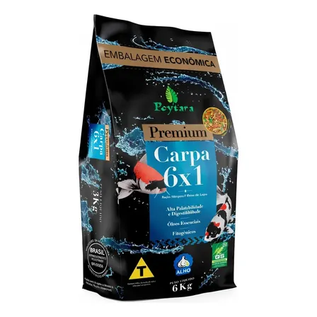 Ração Carpa Poytara Premium 6x1 Com Alho Sticks 6kg