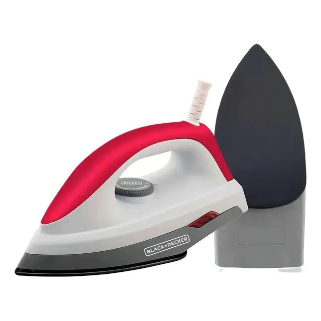 Ferro de Passar Roupa Elétrico a Seco Black Decker Com Base Antiaderente Vermelho e Branco Modelo F300