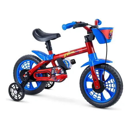 Bicicleta Infantil Aro 12 Homem Aranha Nathor Spider-man Cor Vermelho Azul e Preto