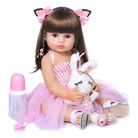 VXN Bebê reborn Boneca Princesa Rosa Silicone Menina 55cm