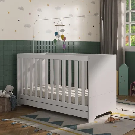 Berço 3 em 1 Vira Cama com Colchão Incluso Elza Multimóveis Branco