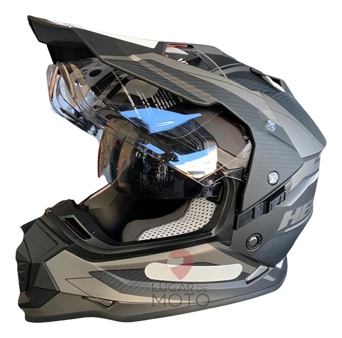 Capacete Helt Cross Vision Glass Titanium Fosco Com oculos 60 Cor Titanium Preto com Cinza Fosco