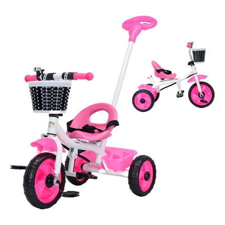 Triciclo Infantil Passeio Com Empurrador Removível 3 Rodas Cor Rosa