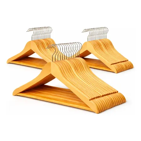 100 Cabides De Madeira No Atacado Vernizado Roupa Reforçado Cor Marfim