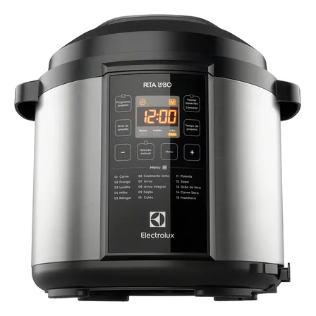 Panela de Pressão Elétrica Electrolux Digital 6L de capacidade com 10 travas segurança 15 receitas pré-programadas 3 níveis pressão PCC20 inox por Rita Lobo